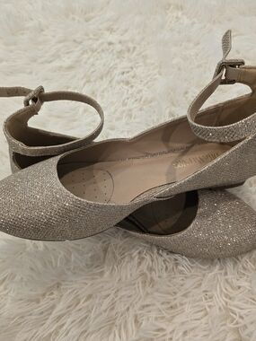 Multiples Glitter Ankle-Strap Pumps in Pale Gold